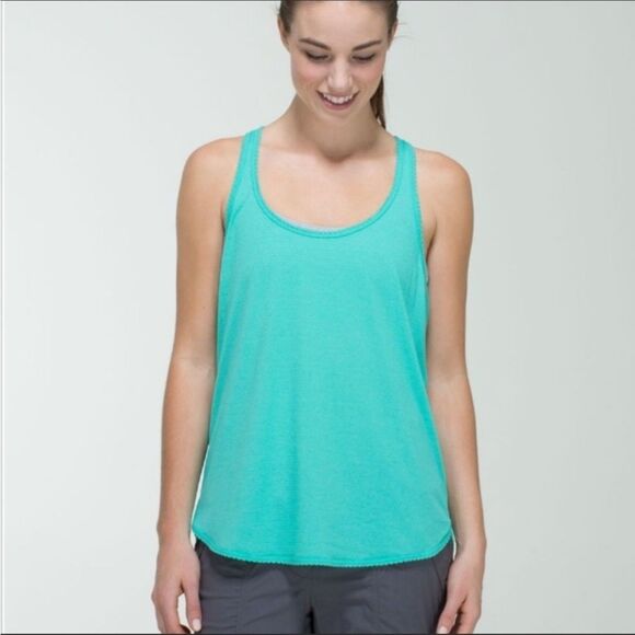 Lululemon 105F Singlet Racerback Tank Heathered Bali Breeze Teal Stripe Sz 6 - Picture 2 of 8